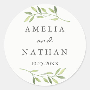 Watercolor Green Leaf Wedding Sticker