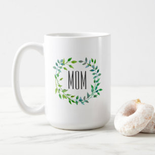 Watercolor Green Leaf Wreath   Mother's Day Coffee Mug