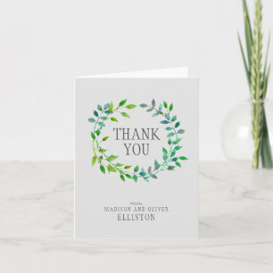Watercolor Green Leaf Wreath   Thank You Card