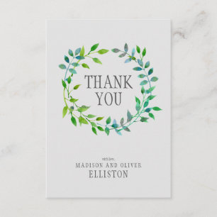 Watercolor Green Leaf Wreath   Thank You Card