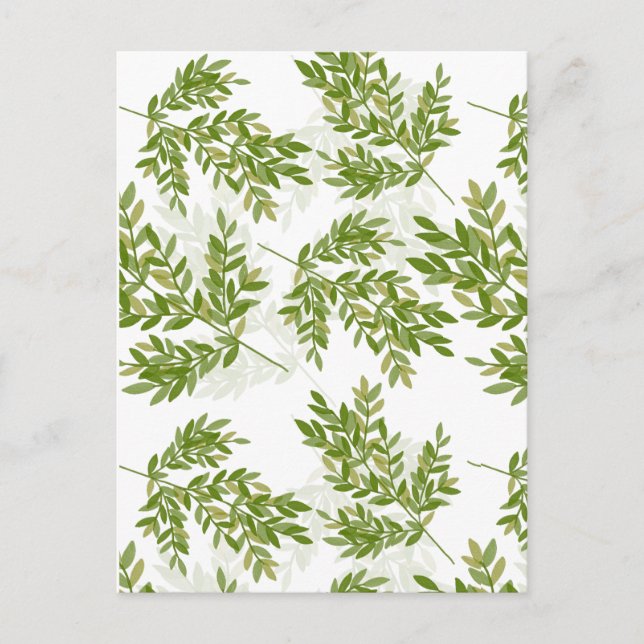 Watercolor Green Leafy Branches Pattern on Yellow  Postcard (Front)