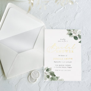 Watercolor Green Leaves Bridal Shower Gold