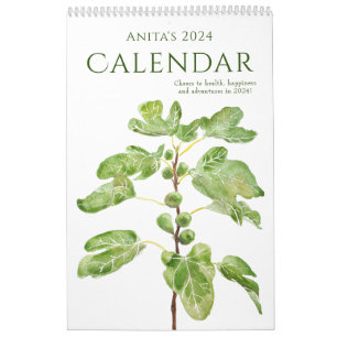 watercolor green leaves calender 2024 calendar