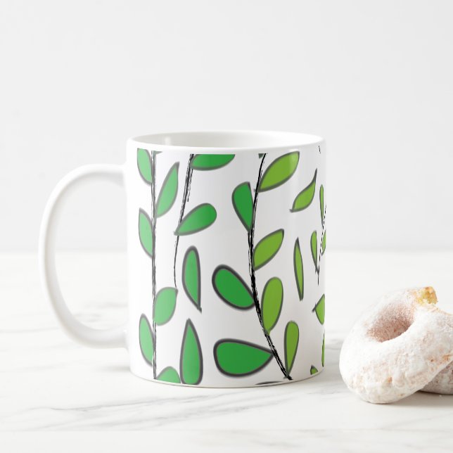 Watercolor Green Leaves Coffee Mug (With Donut)