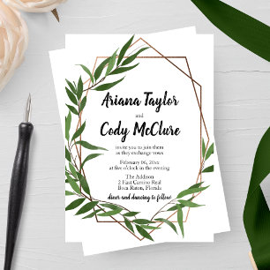 Watercolor Green Leaves Geometric Wedding Invitation