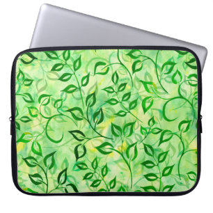 Watercolor green leaves on a yellow-green backgrou laptop sleeve