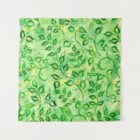 Watercolor green leaves on a yellow-green backgrou