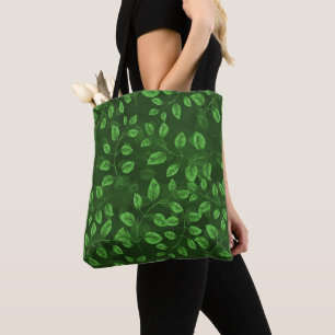 Watercolor Green Leaves Pattern Tote Bag