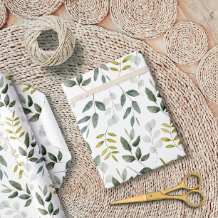 Watercolor Green Leaves Pattern Wrapping Paper