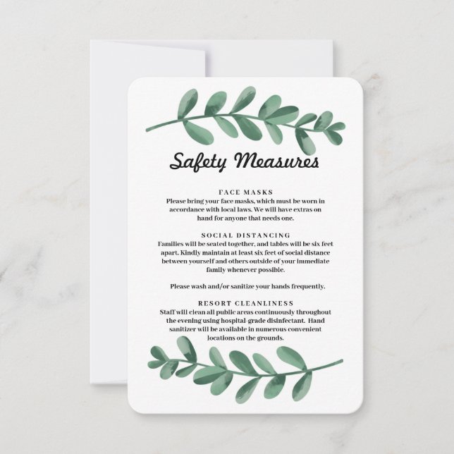 Watercolor Green Leaves Safety Measures Enclosure Announcement (Front)