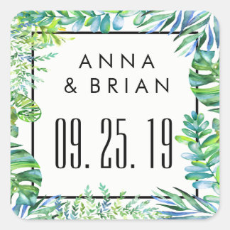 Watercolor Green Leaves Save The Date Seal