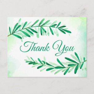 Watercolor Green Leaves Thank You Leaf Vintage Postcard