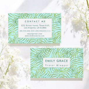Watercolor Green Leaves Tropical Pattern Business Card
