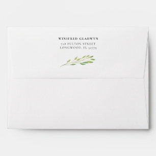 Watercolor green leaves wedding envelope
