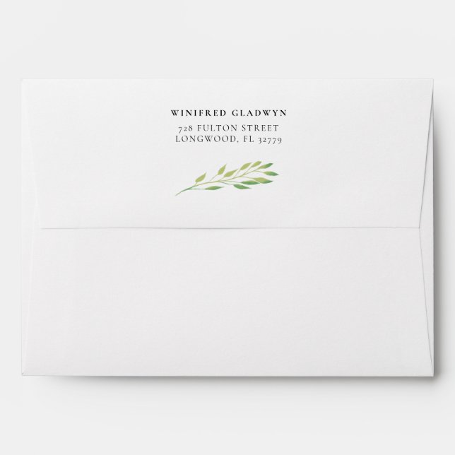 Watercolor green leaves wedding envelope (Back (Top Flap))