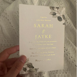 Watercolor Green Leaves Wedding Gold