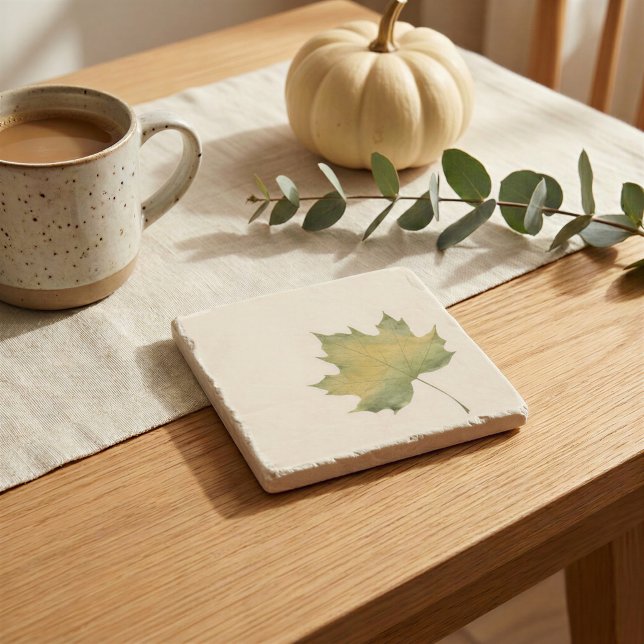 Watercolor Green Maple Leaf Stone Coaster (Creator Uploaded)