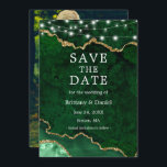 Watercolor Green Marble Agate Geode Lights Photo Save The Date<br><div class="desc">Modern Elegant Watercolor Emerald Green and Gold Marble Agate Geode Save The Date Card with String Lights - Photo Back</div>