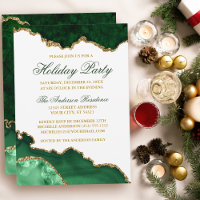 Watercolor Green Marble Geode Gold Holiday Party
