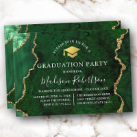 Watercolor Green Marble Gold Cap Grad Party