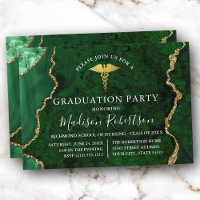 Watercolor Green Marble Gold Medical Grad Party