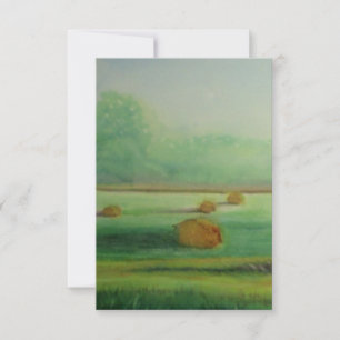 Watercolor Green meadow hay fields Card