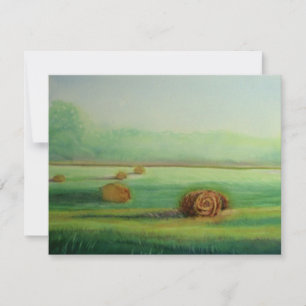 Watercolor Green meadow hay fields Card