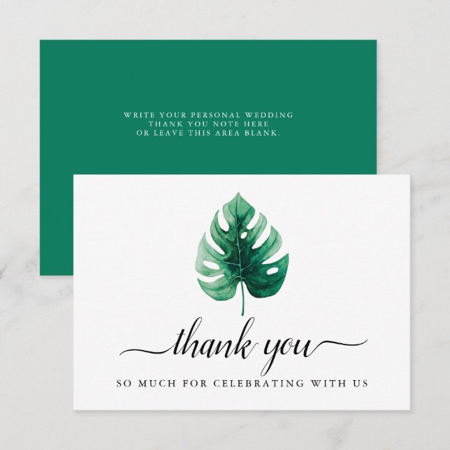 Watercolor Green Monstera Leaf Thank You Card (Front/Back)