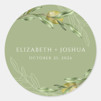 Watercolor Green Olive Branch Wedding Sticker