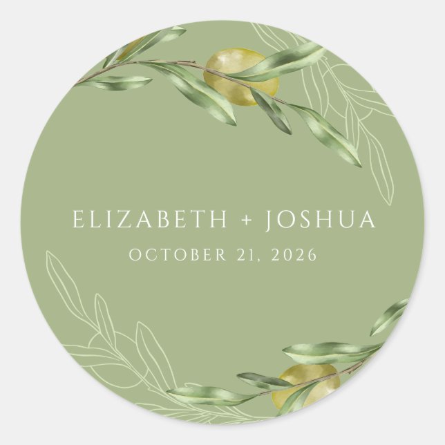 Watercolor Green Olive Branch Wedding Sticker (Front)