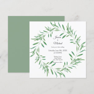 Watercolor Green Olive Wreath Invitation