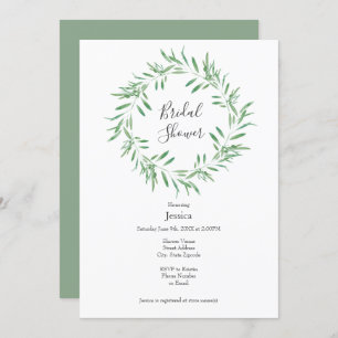 Watercolor Green Olive Wreath Invitation