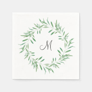 Watercolor Green Olive Wreath Napkin