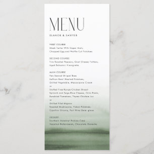 Watercolor Green Ombre Modern Wedding Menu