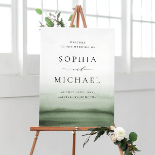 Watercolor Green Ombre Modern Wedding Welcome Poster