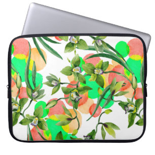 Watercolor green orchid flowers. Floral botanical Laptop Sleeve