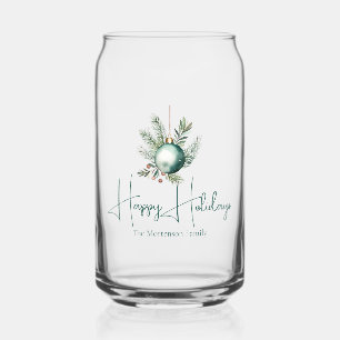 Watercolor Green Ornament Trendy Holiday Party Can Glass