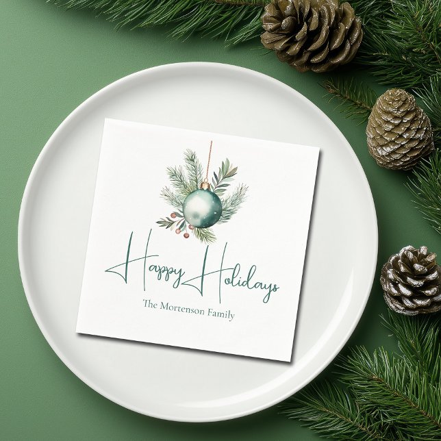 Watercolor Green Ornament Trendy Holiday Party Napkin (Creator Uploaded)