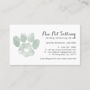 Watercolor GREEN Pet Sitter Grooming Paw Business Card
