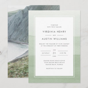 Watercolor Green Photo Wedding Invitation