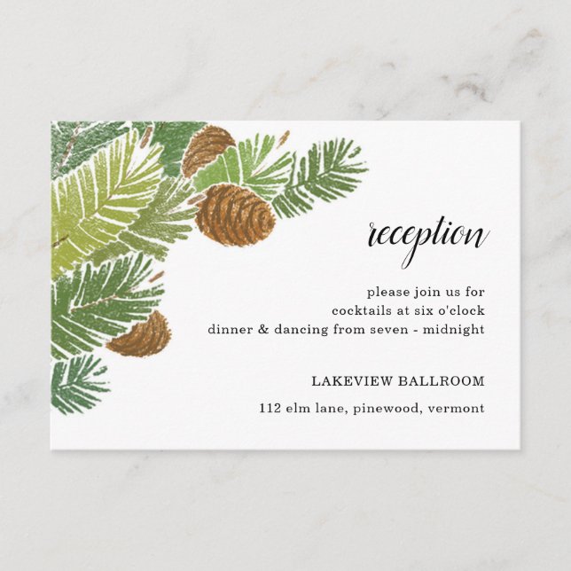 Watercolor Green Pine Branch Cones Enclosure Card (Front)