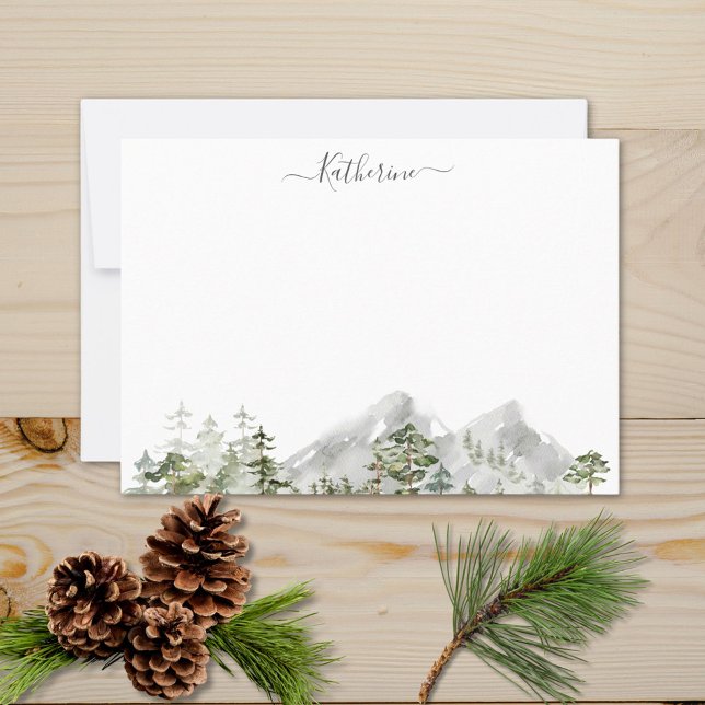 Watercolor Green Pine Forest Card (Close up)