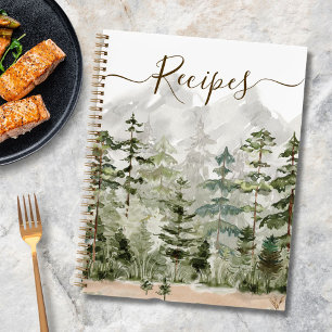 Watercolor Green Pine Forest Cookbook Recipe Notebook