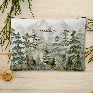 Watercolor Green Pine Forest on Mountain Accessory Pouch