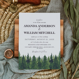 Watercolor Green Pine Forest Wedding Invitation