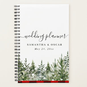 Watercolor Green Pine Tree & Red Buffalo Plaid Planner