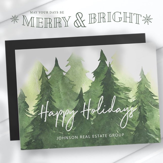 Watercolor Green Pine Trees Business Happy Holiday (Creator Uploaded)