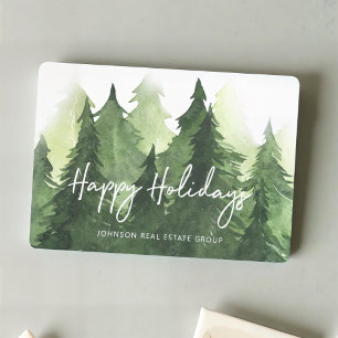 Watercolor Green Pine Trees Business Happy Holiday Card