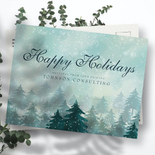 Watercolor Green Pine Trees   Holiday Greetings Postcard