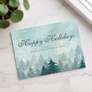 Watercolor Green Pine Trees Holiday Greetings Postcard